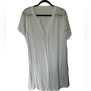 White Short-Sleeve V-Neck Beach Coverup